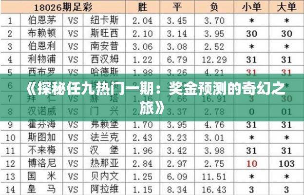 《探秘任九熱門一期：獎金預(yù)測的奇幻之旅》