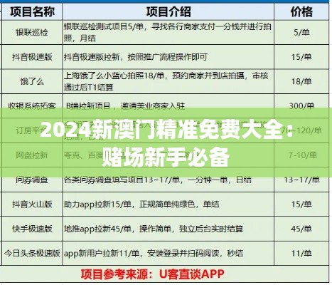 2024新澳門精準(zhǔn)免費(fèi)大全：賭場(chǎng)新手必備