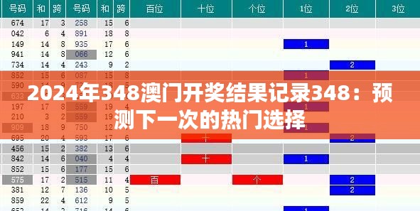 2024年348澳門開獎(jiǎng)結(jié)果記錄348：預(yù)測下一次的熱門選擇