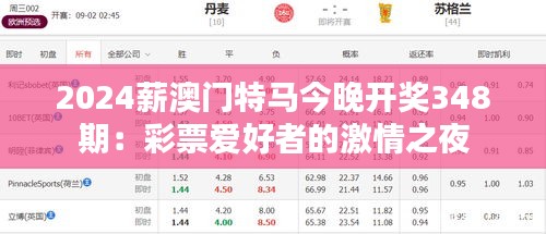 2024薪澳門特馬今晚開獎(jiǎng)348期：彩票愛好者的激情之夜