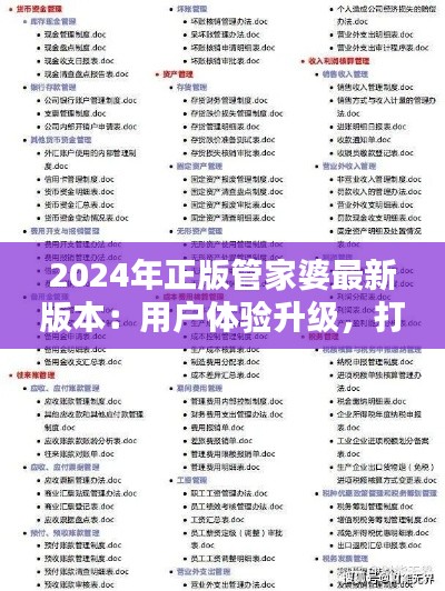 2024年正版管家婆最新版本：用戶體驗升級，打造極致管理軟件