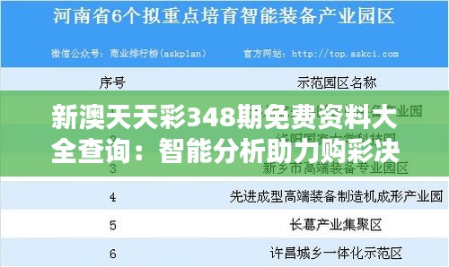 新澳天天彩348期免費資料大全查詢：智能分析助力購彩決策