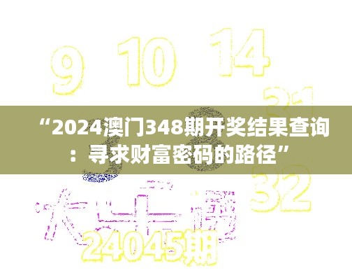 “2024澳門348期開獎結(jié)果查詢：尋求財富密碼的路徑”