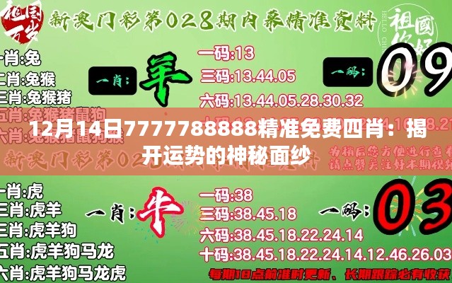 12月14日7777788888精準(zhǔn)免費(fèi)四肖：揭開運(yùn)勢的神秘面紗