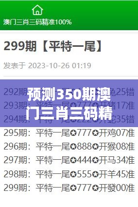 預(yù)測350期澳門三肖三碼精準(zhǔn)100%黃大仙：精準(zhǔn)預(yù)測的秘訣與黃大仙的神秘力量