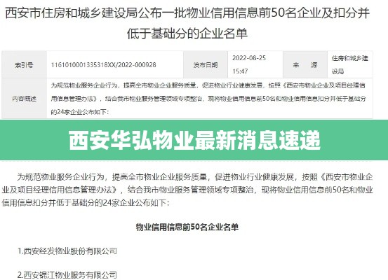 西安華弘物業(yè)最新消息速遞