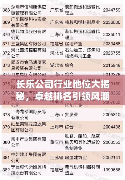 長樂公司行業(yè)地位大揭秘，卓越排名引領(lǐng)風(fēng)潮