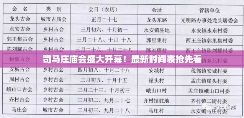 司馬莊廟會盛大開幕！最新時間表搶先看