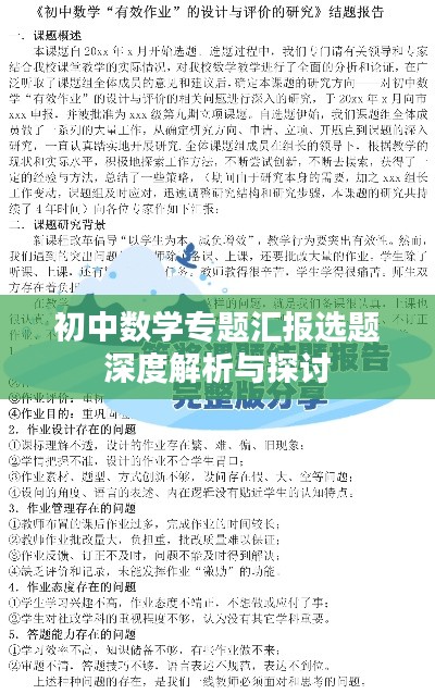 初中數(shù)學(xué)專題匯報(bào)選題深度解析與探討