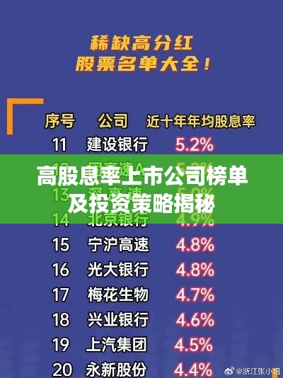 高股息率上市公司榜單及投資策略揭秘