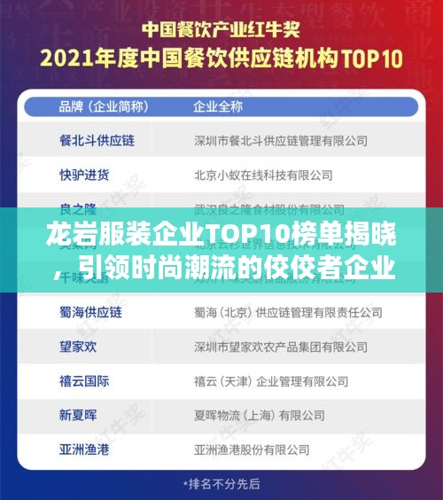 龍巖服裝企業(yè)TOP10榜單揭曉，引領(lǐng)時(shí)尚潮流的佼佼者企業(yè)盤點(diǎn)