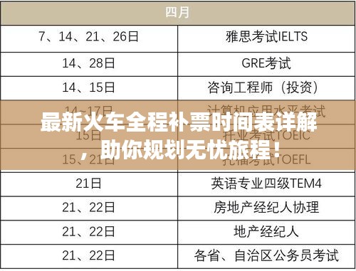 最新火車全程補票時間表詳解，助你規(guī)劃無憂旅程！