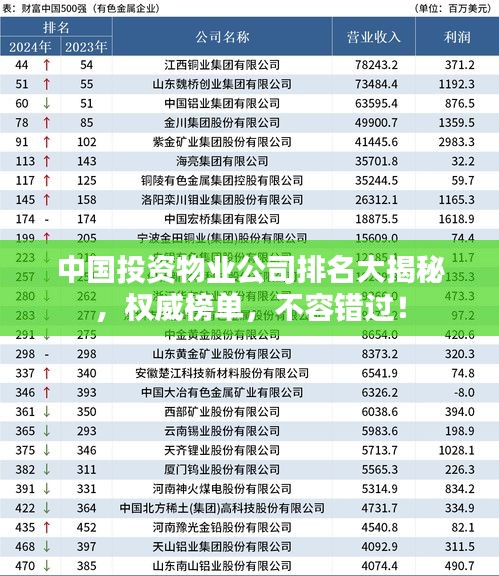 中國投資物業(yè)公司排名大揭秘，權威榜單，不容錯過！