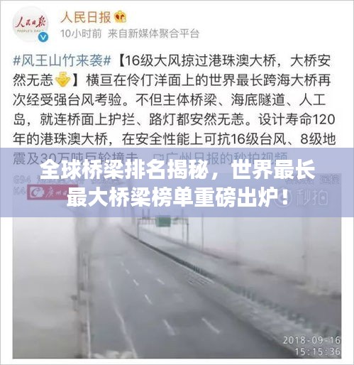 全球橋梁排名揭秘，世界最長(zhǎng)最大橋梁榜單重磅出爐！