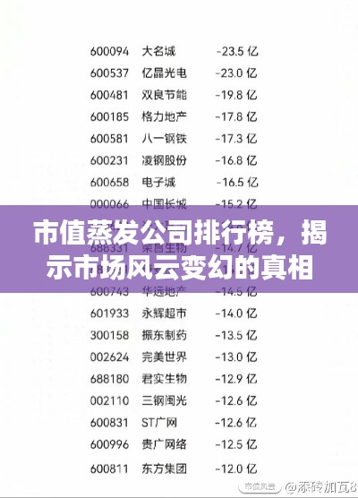 市值蒸發(fā)公司排行榜，揭示市場風云變幻的真相！