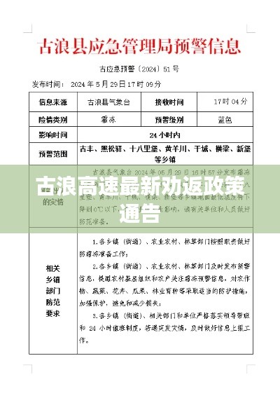 古浪高速最新勸返政策通告